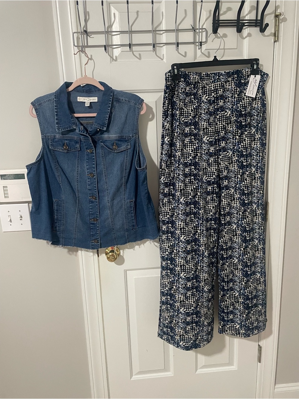 Blue Patterned nwt Wide-Leg Pants 1x ny collection est 1846 denim vest 18/20